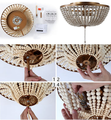 Allison 15" Wood Beaded/Metal LED Flush Mount